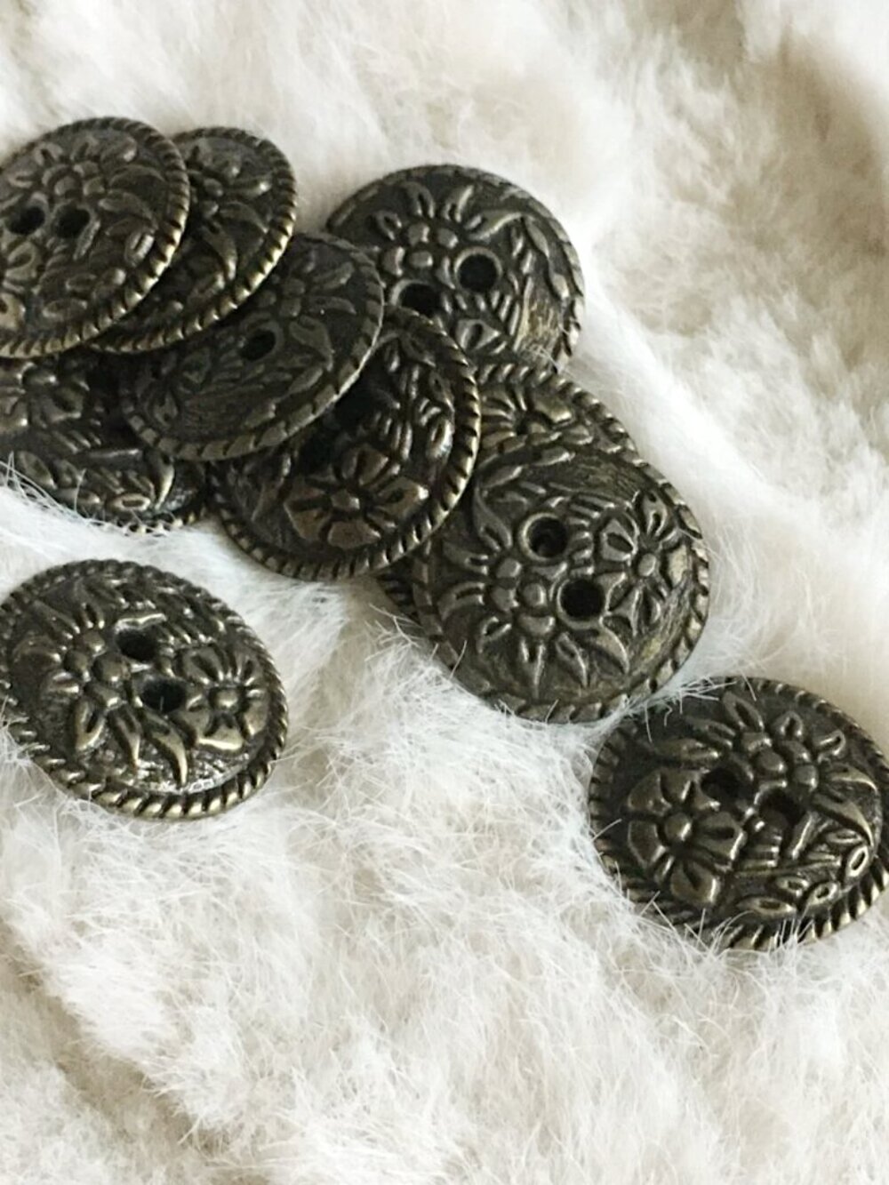 Vintage Antique Brass Sunflower Floral Buttons - Set of 6 Folk 🪡 Set #3